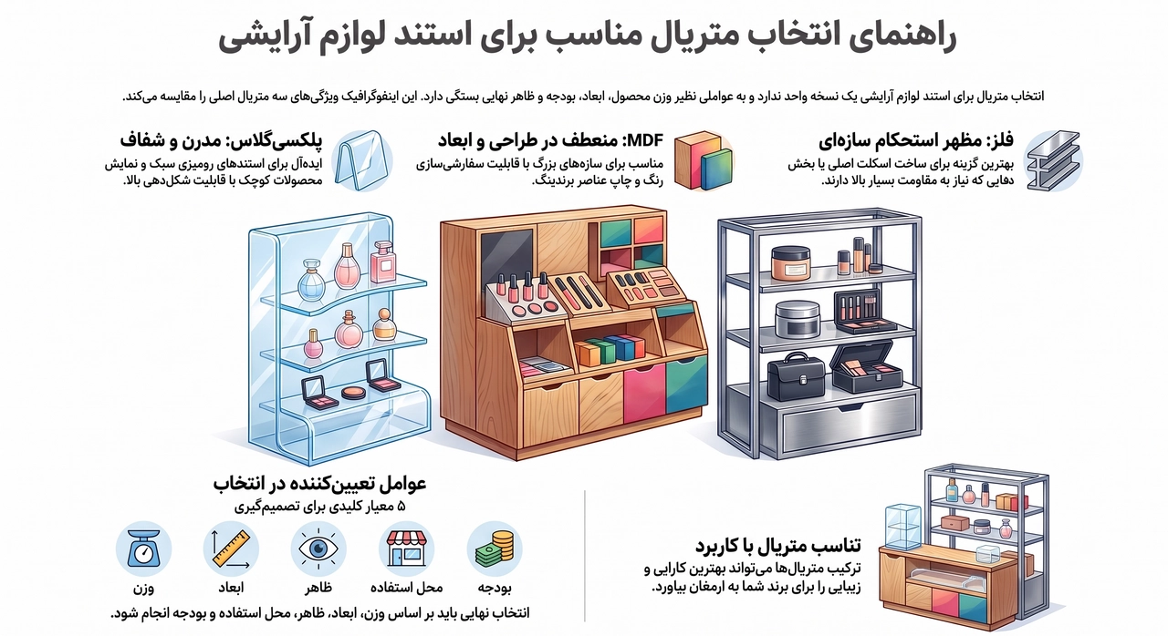 برای ساخت استند لوازم آرایشی چه متریالی مناسب است؟