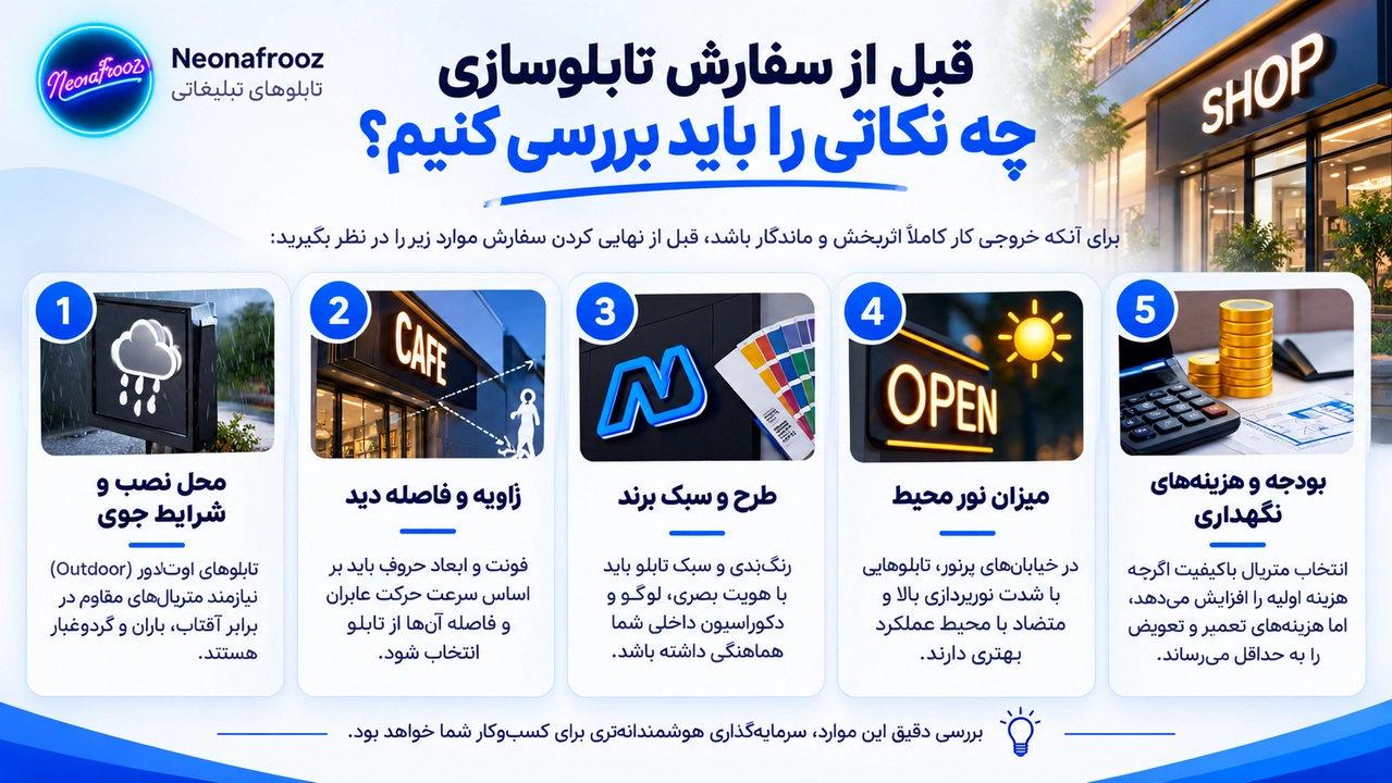 قبل از سفارش تابلو چه نکاتی را باید بررسی کنیم؟